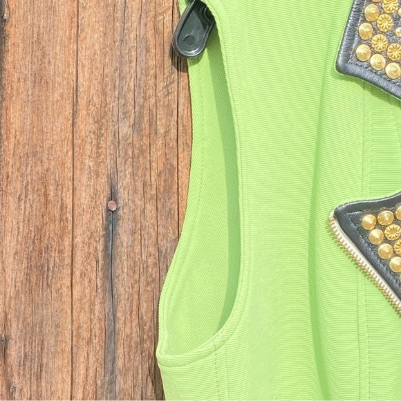 Vintage Leather Studded collar Vest in Chartreuse. Made by Your Wildest Dreams - Picture 8 of 12